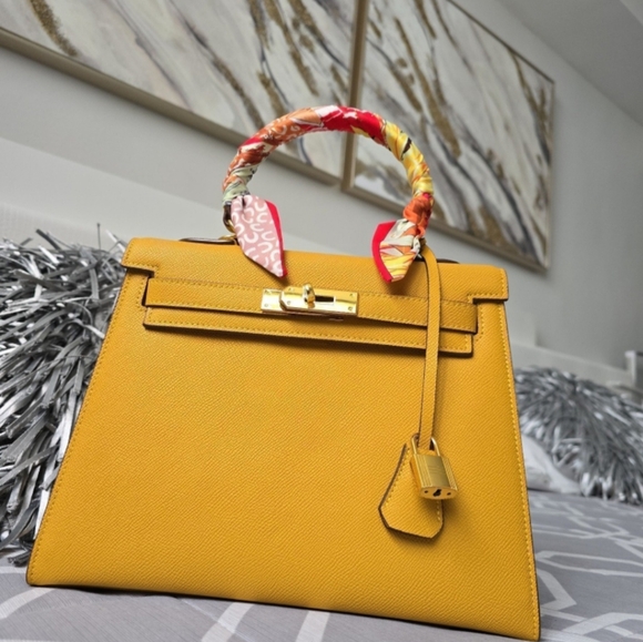 COPY - Stunning 100% leather quality not designer like,  Kelly bag brown 28. - Picture 9 of 13